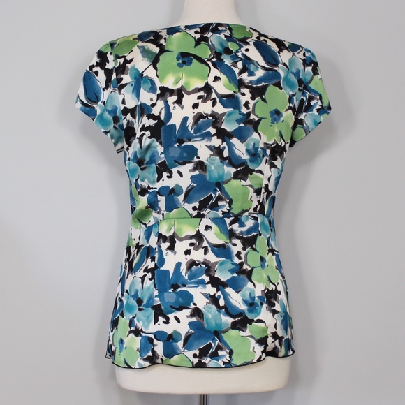 Axcess by Liz Claiborne Blue and Green Multicolor Floral Blouse with Ruffles - Picture 2 of 3